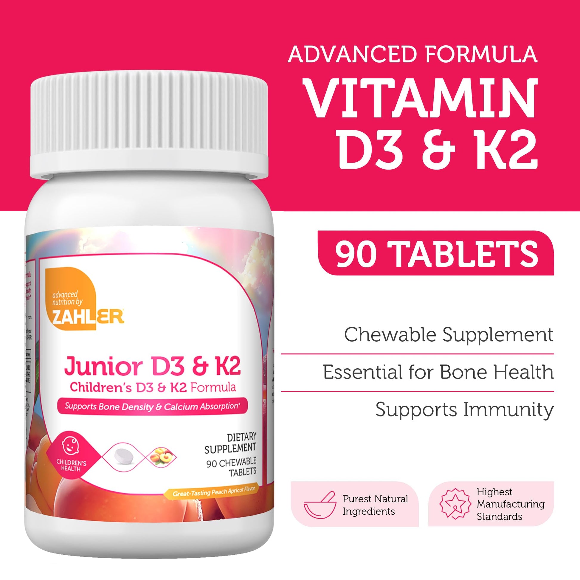 Tabletas masticables Zahler vitamina D para niños 2000 UI