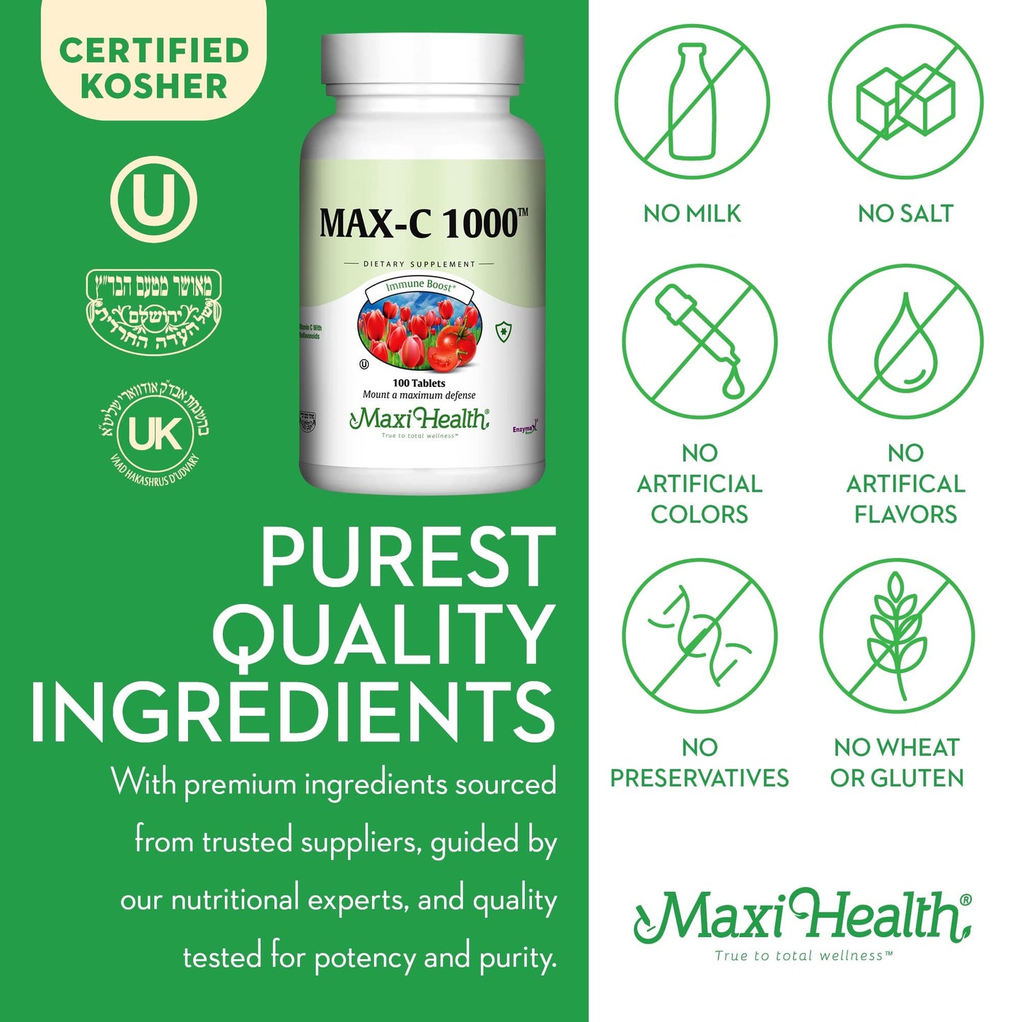 Tabletas Maxi Health vitamina c ingredientes puros