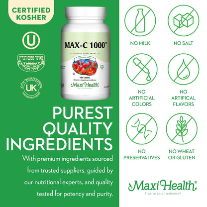 Tabletas Maxi Health vitamina c ingredientes puros