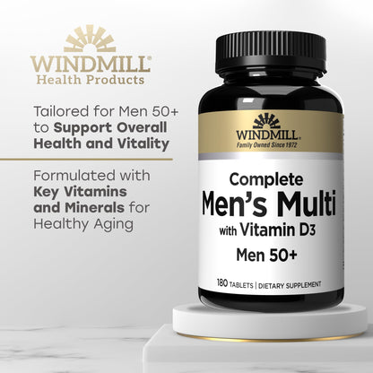 Tabletas multivitaminas para hombres 50+ con vitaminas clave de Windmill.