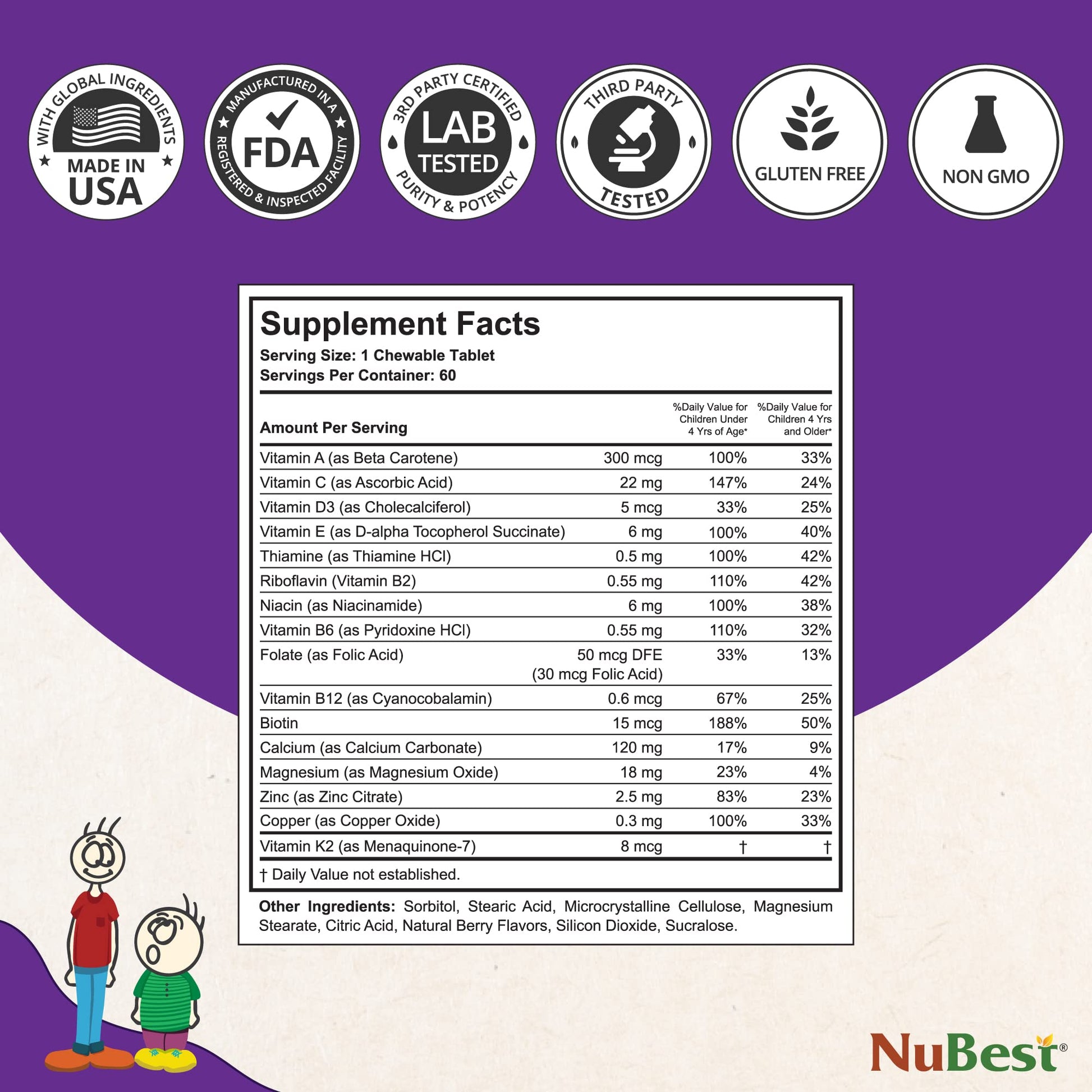 Tabletas multivitaminas NuBest Tall Kids para niños y toddlers