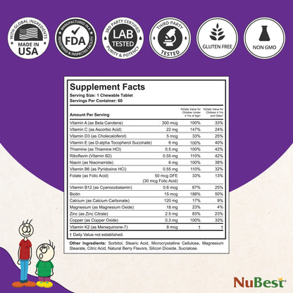 Tabletas multivitaminas NuBest Tall Kids para niños y toddlers