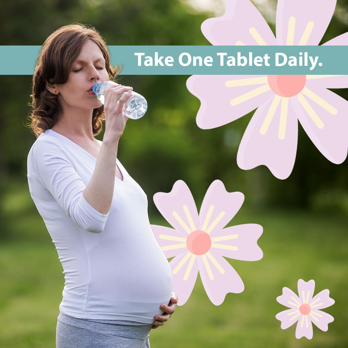 Tabletas multivitamínicas prenatales GeriCare en superficie blanca