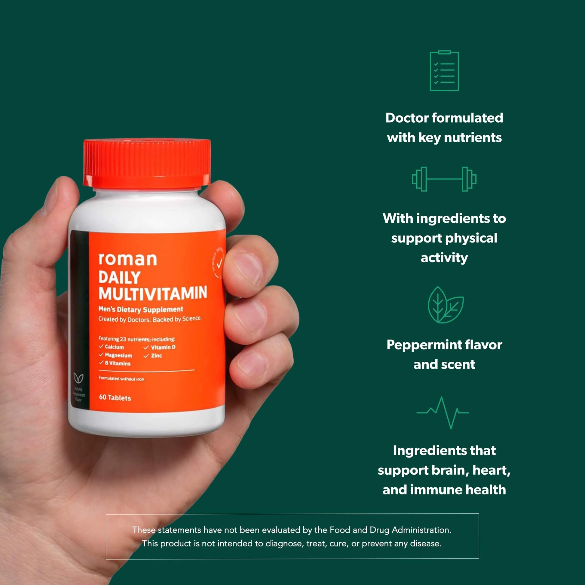 Tabletas multivitamínicas ROMAN en mano, 60 unidades.