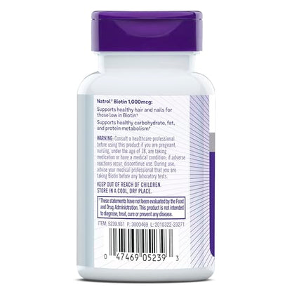 Tabletas Natrol Beauty Biotina 1000mcg 100 unidades