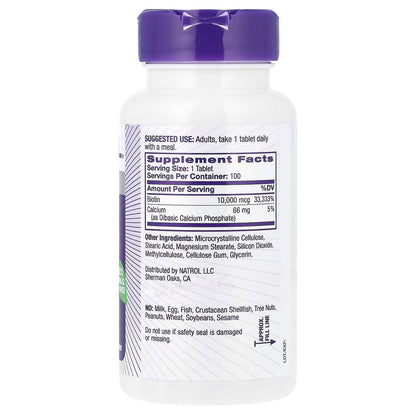 Tabletas Natrol Biotin Max 10000mcg vista frontal