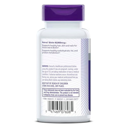 Tabletas Natrol Biotina 10000mcg closeup