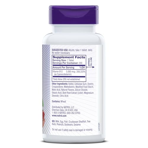 Tabletas Natrol vitamina B12 suplemento energía y nervios