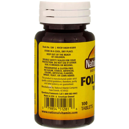 Tabletas Nature's Blend ácido fólico suplemento salud
