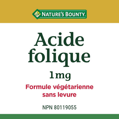 Tabletas Nature's Bounty Ácido Fólico 1 mg