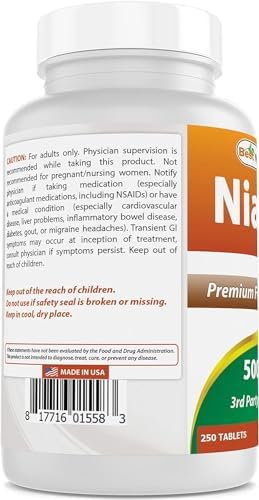 Tabletas de niacina Best Naturals 500 mg primer plano