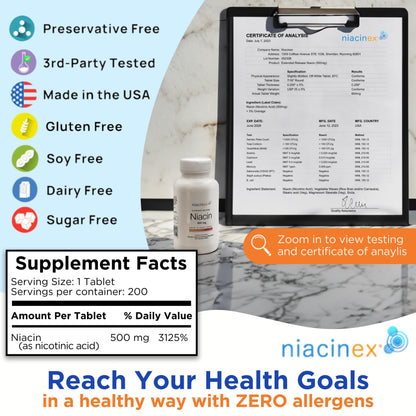 Tabletas niacina niacinex veganas para salud del corazón