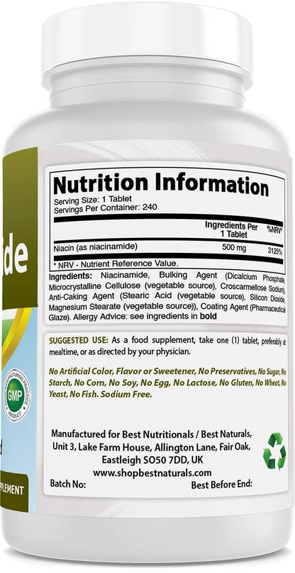 Tabletas Niacinamida Best Naturals 500 mg