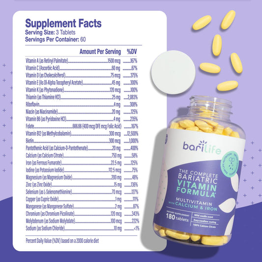 Tabletas no masticables multivitaminico Bari Life con hierro y calcio
