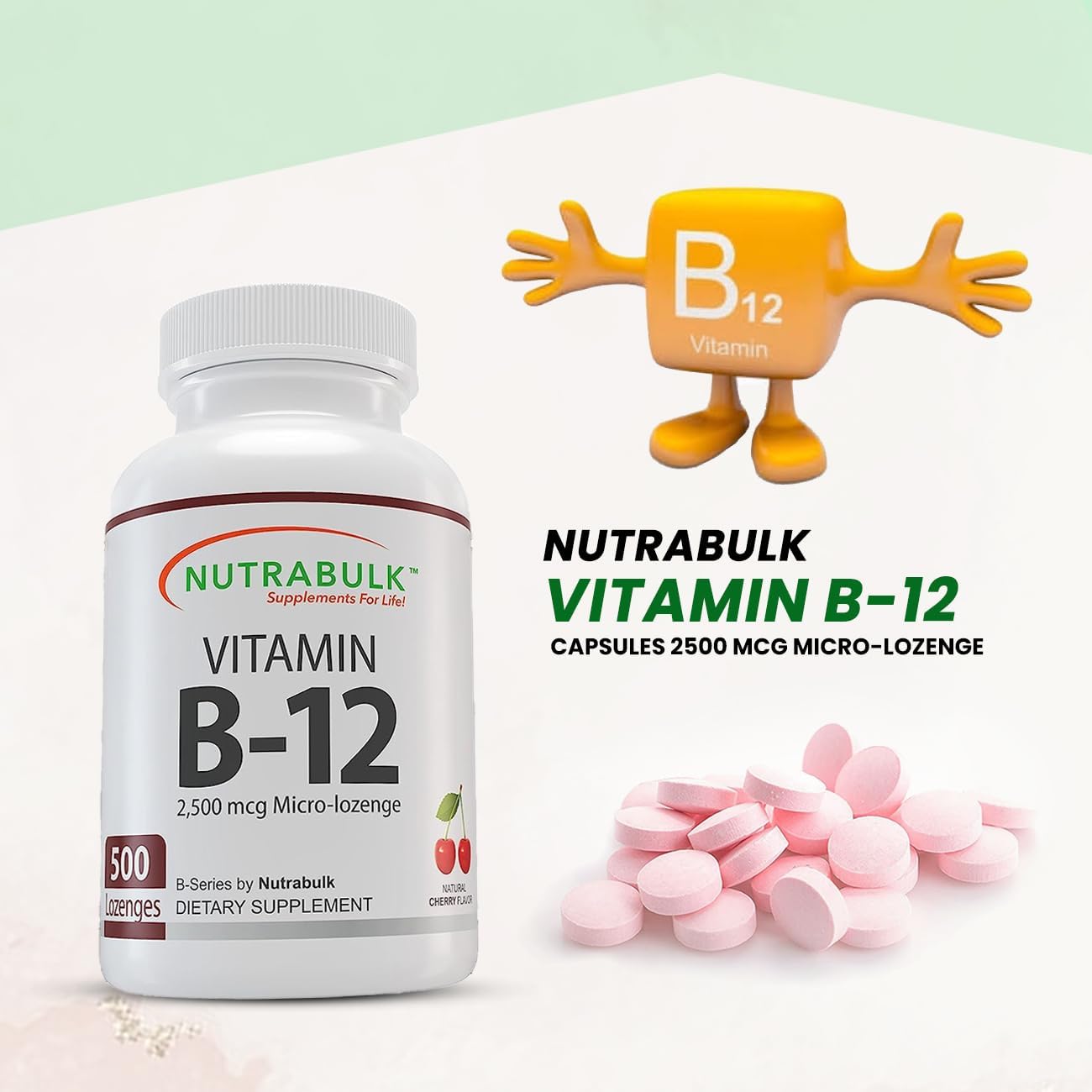 Tabletas NutraBulk vitamina B-12 2500mcg sabor cereza