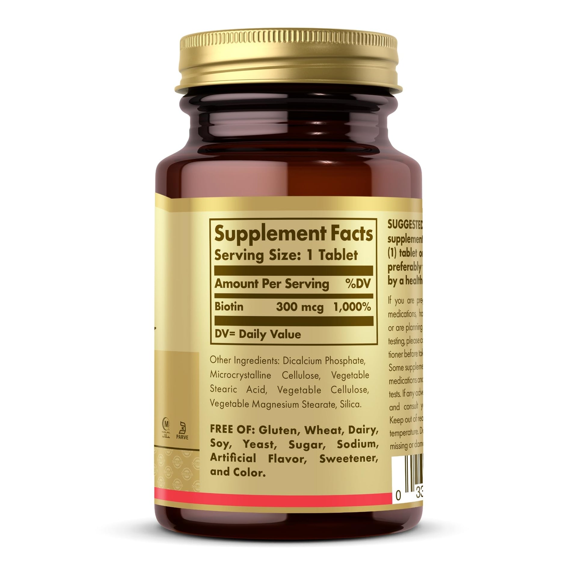 Tabletas nutracéuticas SOLGAR biotina 300 mcg cuidado piel