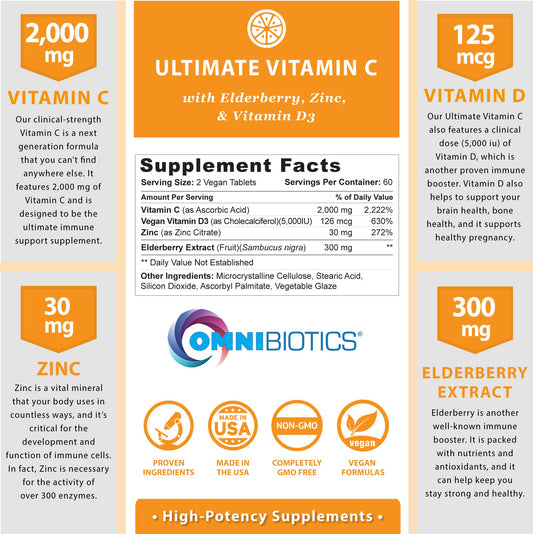 Tabletas OmniBiotics vitamina C con cúrcuma y zinc