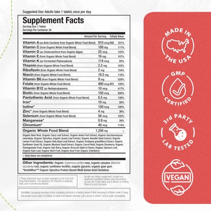 Tabletas orgánicas veganas Mama Natural para uso diario multivitamínico