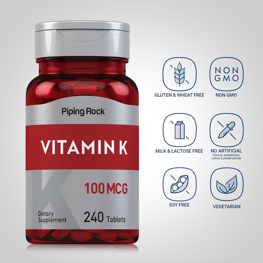 Tabletas Piping Rock vitamina K 100 mcg fácil de tragar