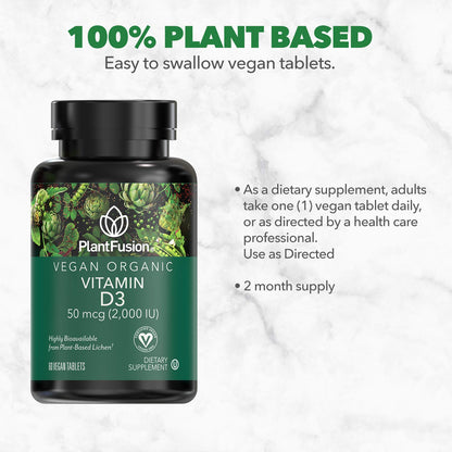 Tabletas PlantFusion Vitamina D3 orgánica vegana