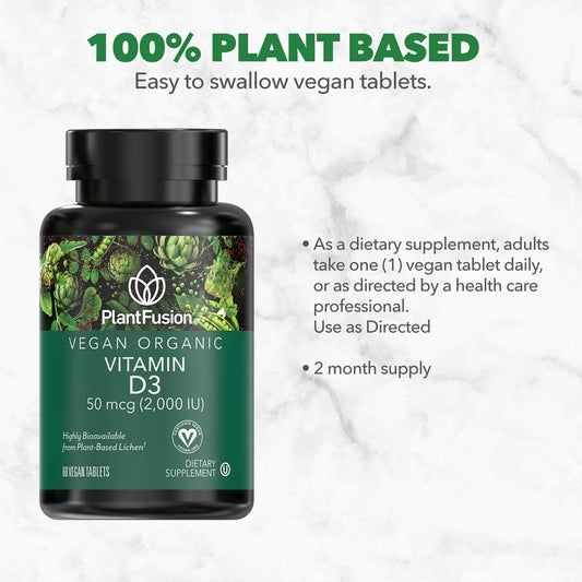 Tabletas PlantFusion Vitamina D3 orgánica vegana