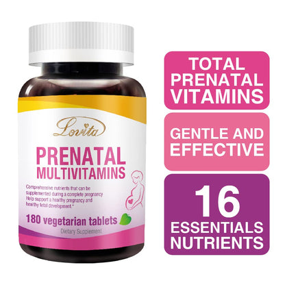 Tabletas prenatales Lovita con hierro y calcio