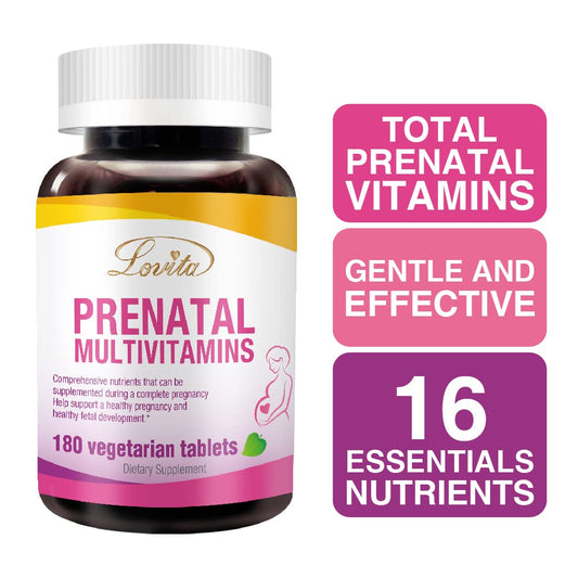 Tabletas prenatales Lovita con hierro y calcio