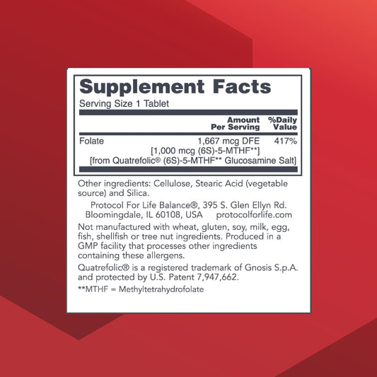 Tabletas Protocol For Life Balance 5-metilfolato para salud cerebral
