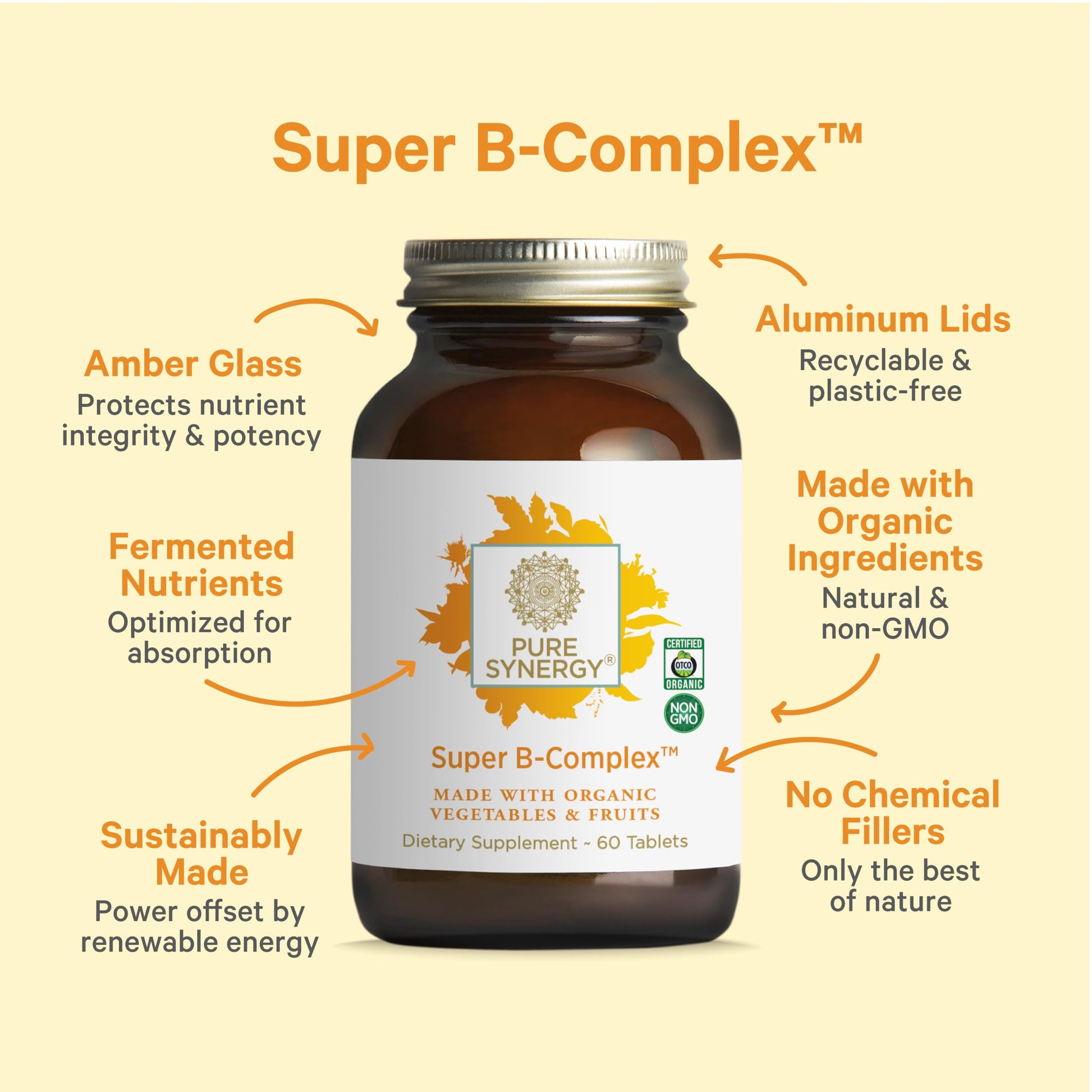 Tabletas PURE SYNERGY vitamin b complejo con niacina y folato