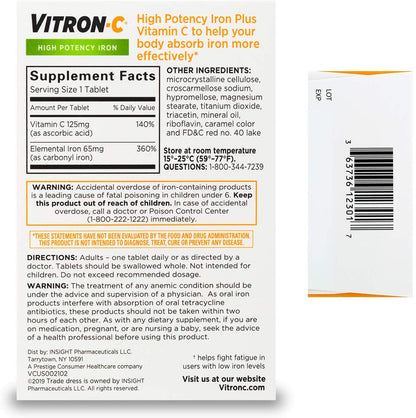 Tabletas recubiertas suplemento hierro vitron-c
