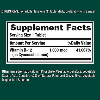 Tabletas recubiertas Vitamina B12 1000 mcg Nature's Bounty