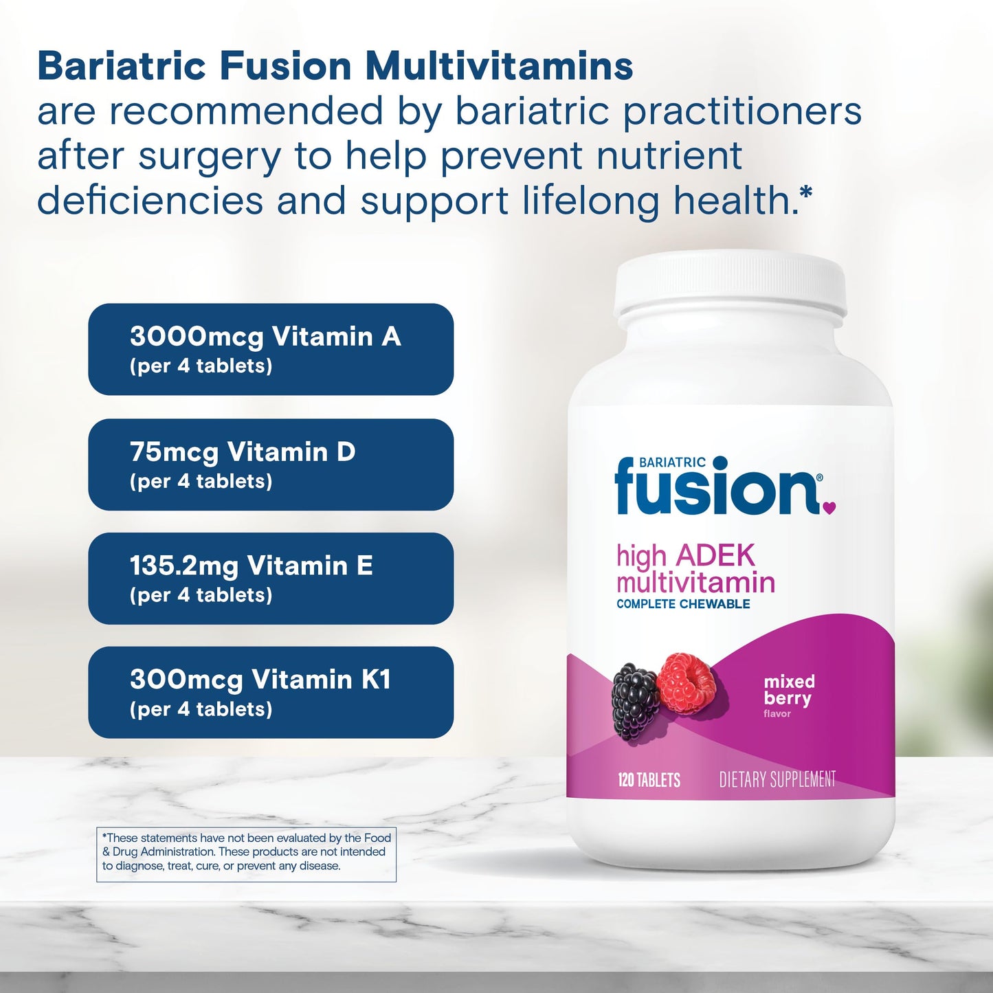 Tabletas sabor frutas mixtas Bariatric Fusion con hierro
