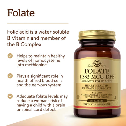 Tabletas Solgar Folato vitamina B9 1333 mcg alta potencia