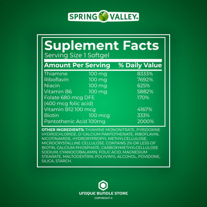 Tabletas Spring Valley Complejo B 100 para metabolismo saludable
