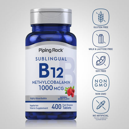 Tabletas sublinguales Piping Rock vitamina b12 sabor baya