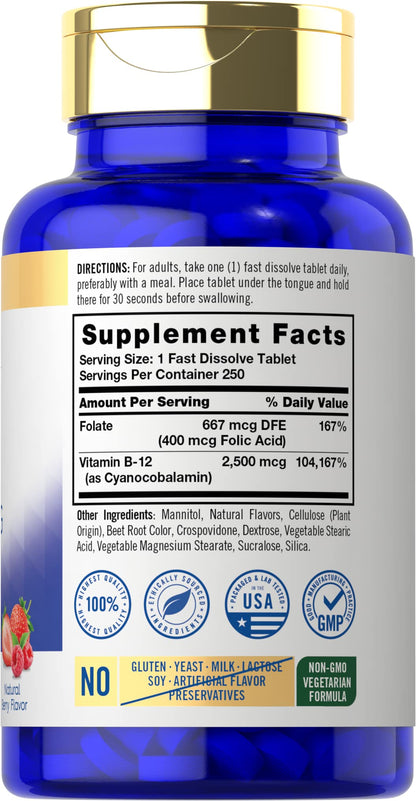 Tabletas sublinguales Vitamina B12 Carlyle sabor natural baya