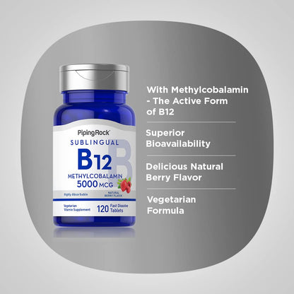 Tabletas sublinguales vitamina B12 Piping Rock sabor baya
