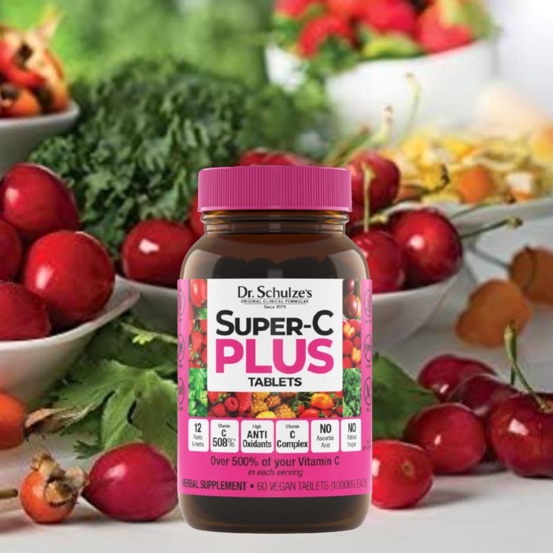 Tabletas Super-C Plus vitamina C 1000mg Dr. Schulze's sin azúcar ni gluten