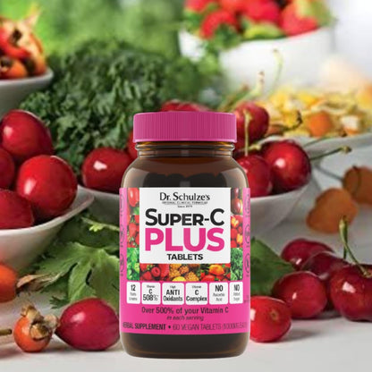 Tabletas Super-C Plus vitamina C 1000mg Dr. Schulze's sin azúcar ni gluten