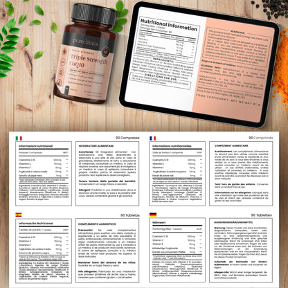 Tabletas suplemento coenzima Q10 pureclinica triple fuerza