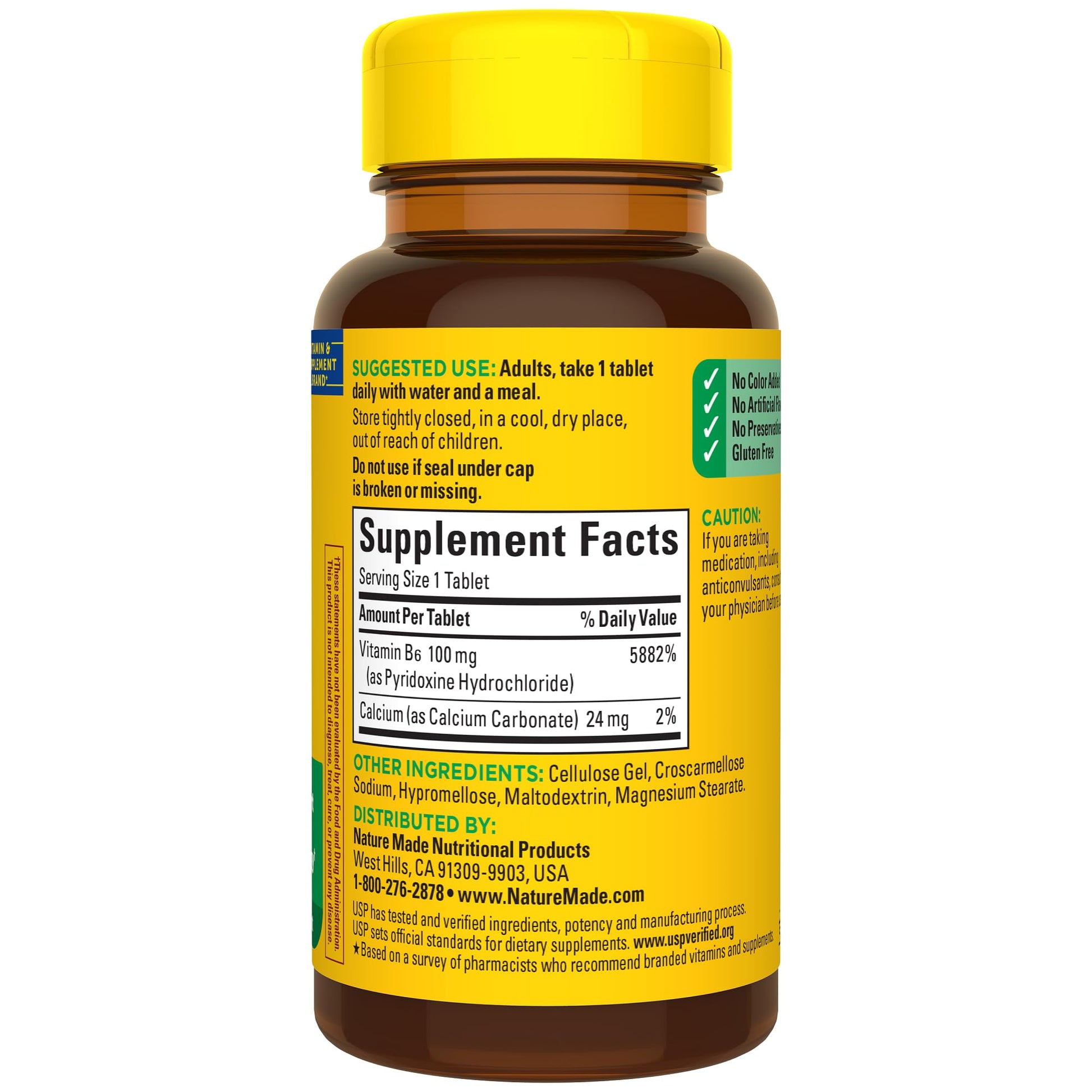 Tabletas suplemento Vitamina B6 Nature Made blanco