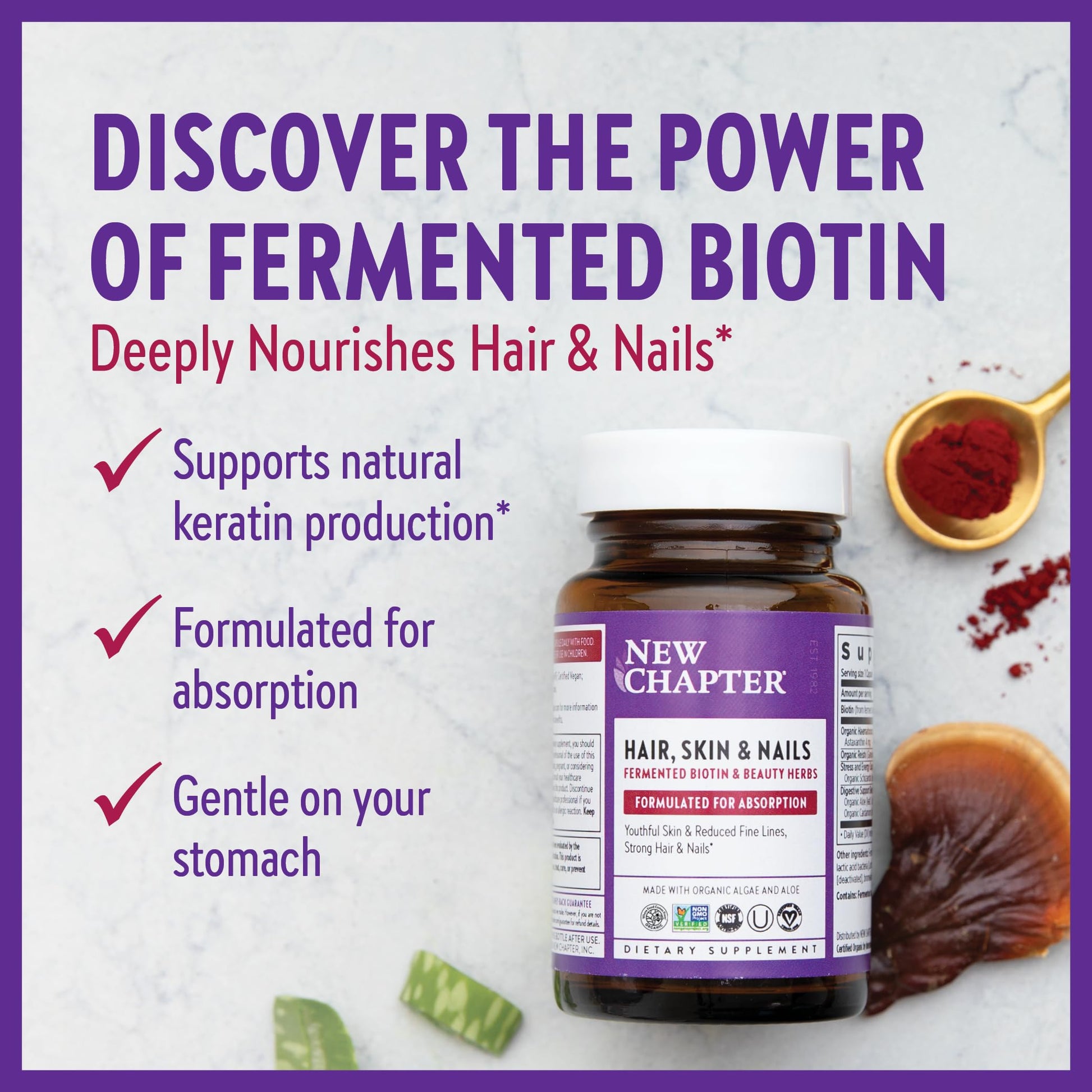 Tabletas veganas biotina y astaxantina New Chapter cabello y uñas
