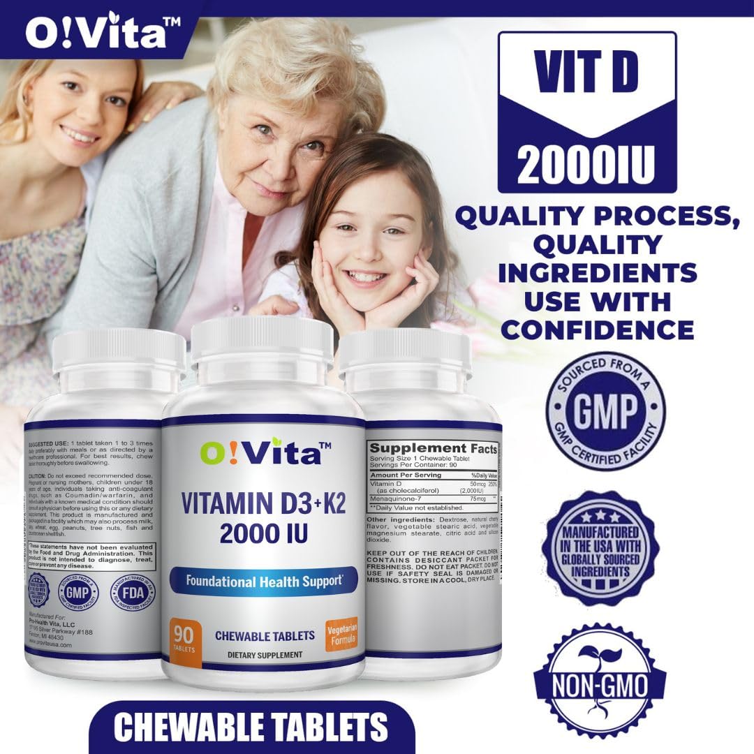 Tabletas veganas masticables O!VITA vitamina D3 y K2