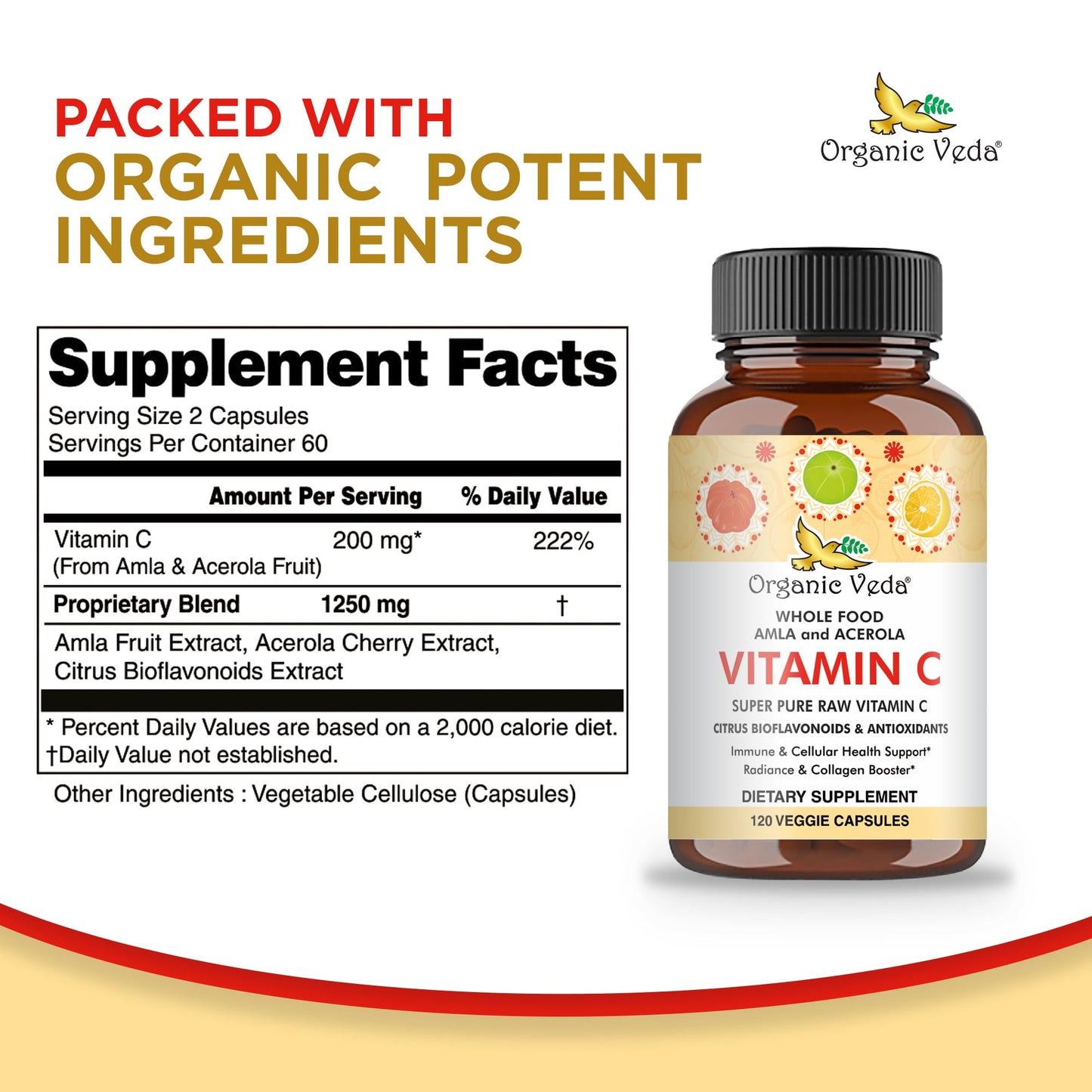 Tabletas veganas Organic Veda vitamina c super frutas acerola