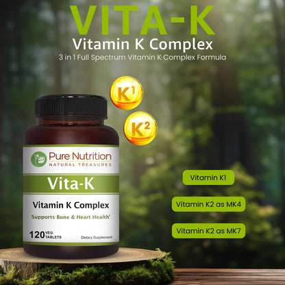 Tabletas veganas Pure Nutrition vitamina K complejo completo 2250 mcg