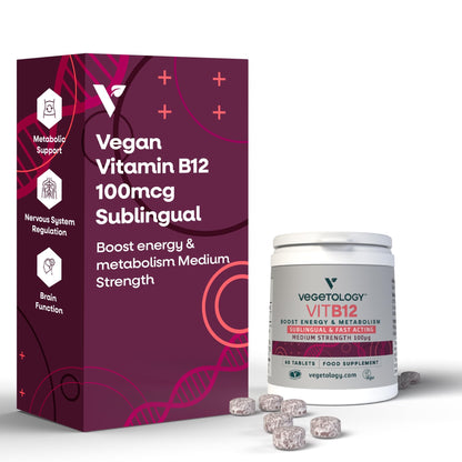 Tabletas veganas sublinguales vitamina B12 VEGETOLOGY paquete