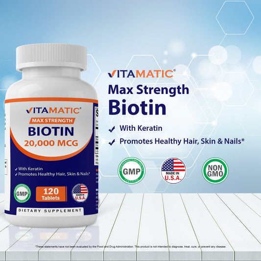 Tabletas vegetarianas Vitamatic biotina con queratina para salud