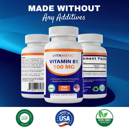 Tabletas vegetarianas Vitamatic Vitamina B1 para función nerviosa