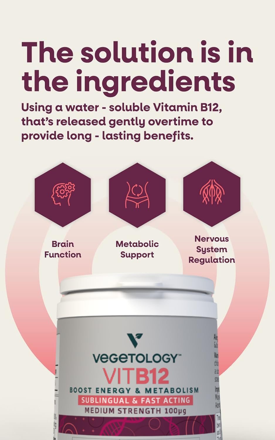 Tabletas VEGETOLOGY vitamina B12 vegana para metabolismo y energía