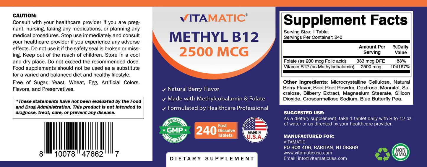 Tabletas Vitamatic B12 disolución rápida